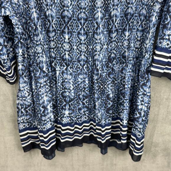Catherines Top Womens 3X Blue 3/4 Length Sleeve Pleated Sequin Tunic Boho Career - Picture 7 of 14